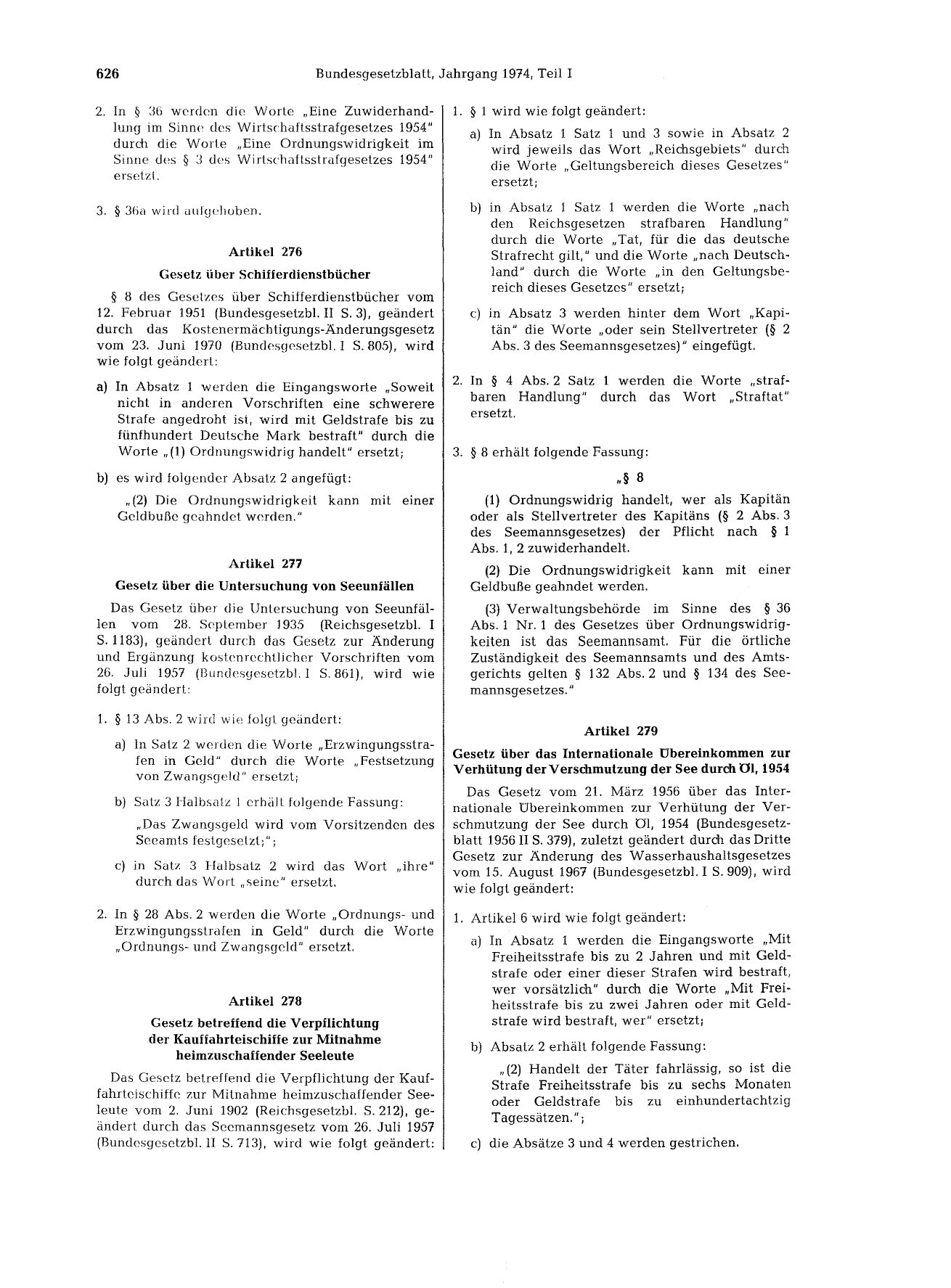 BGBl. 1974, Seite 626 — Originalseite als Abbildung