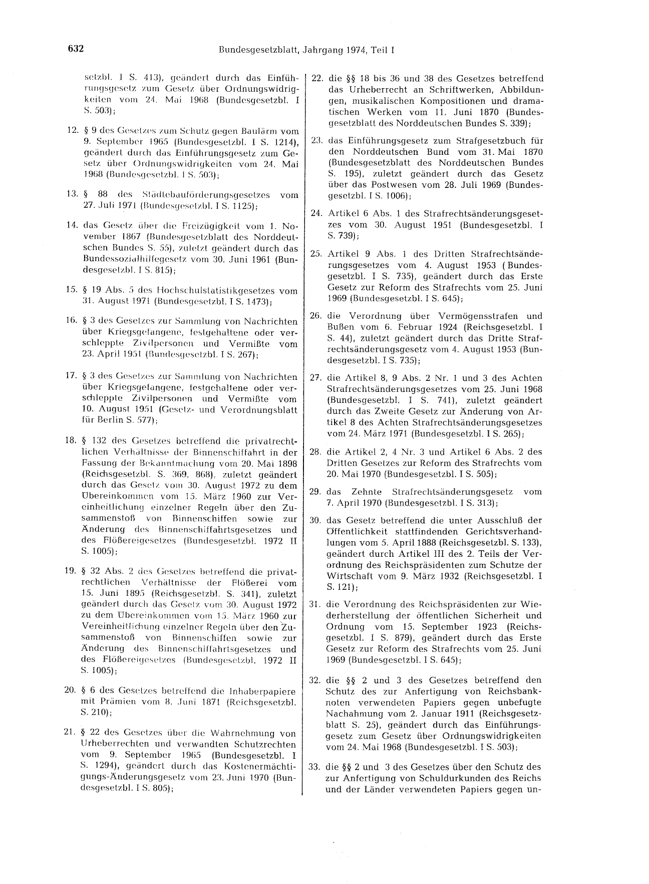 BGBl. 1974, Seite 632 — Originalseite als Abbildung
