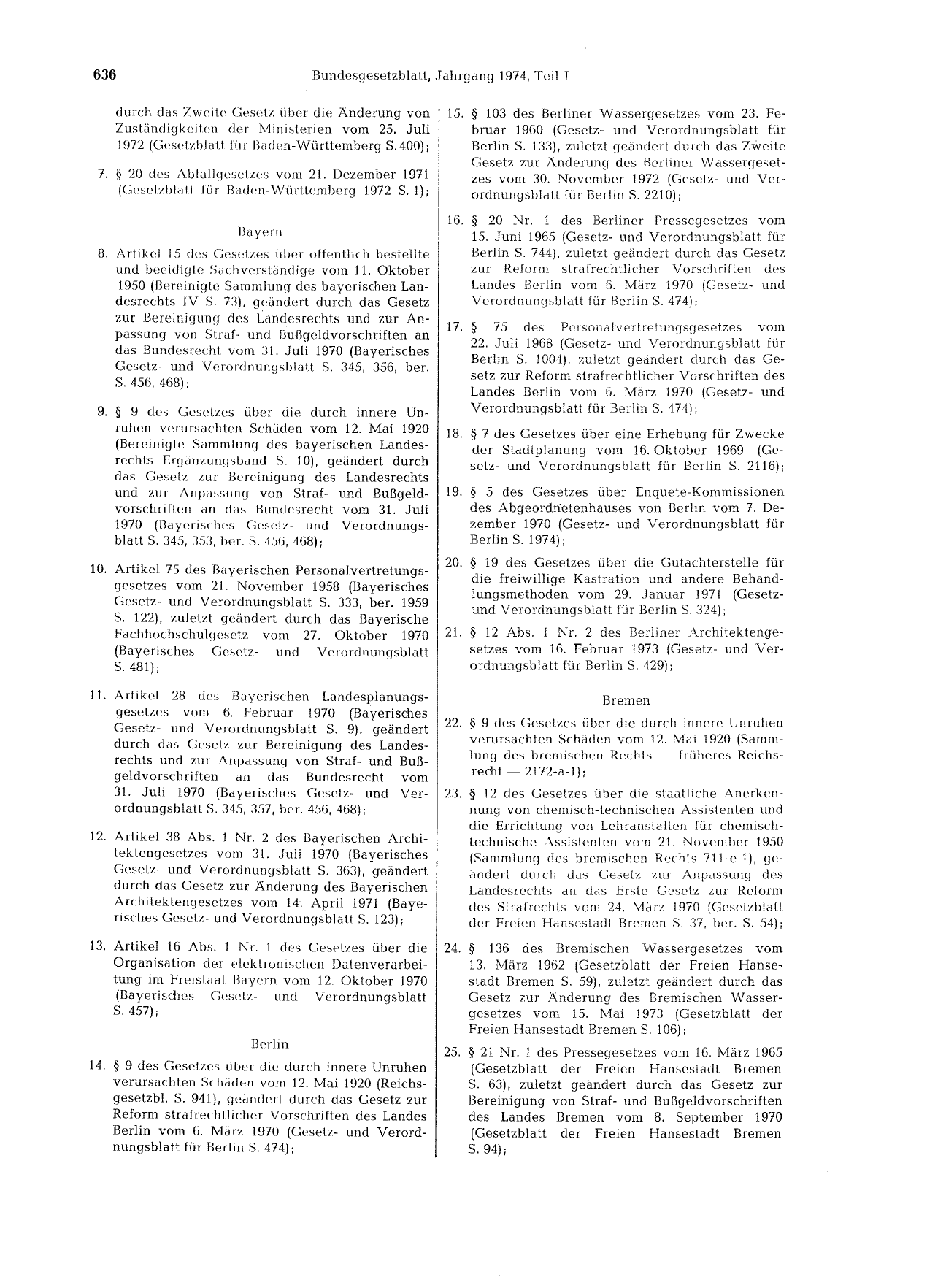 BGBl. 1974, Seite 636 — Originalseite als Abbildung