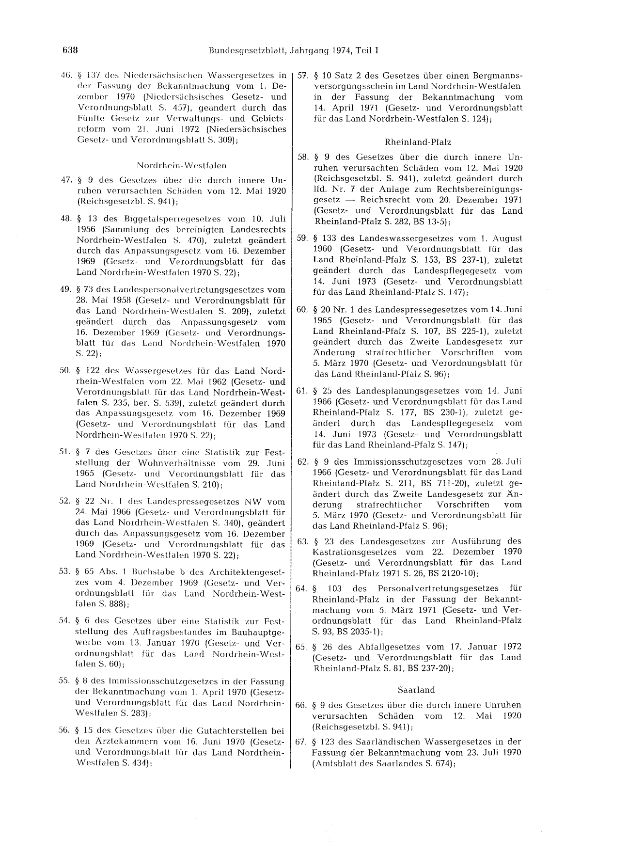 BGBl. 1974, Seite 638 — Originalseite als Abbildung