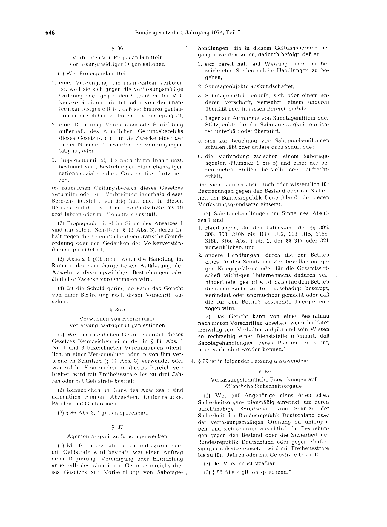 BGBl. 1974, Seite 646 — Originalseite als Abbildung