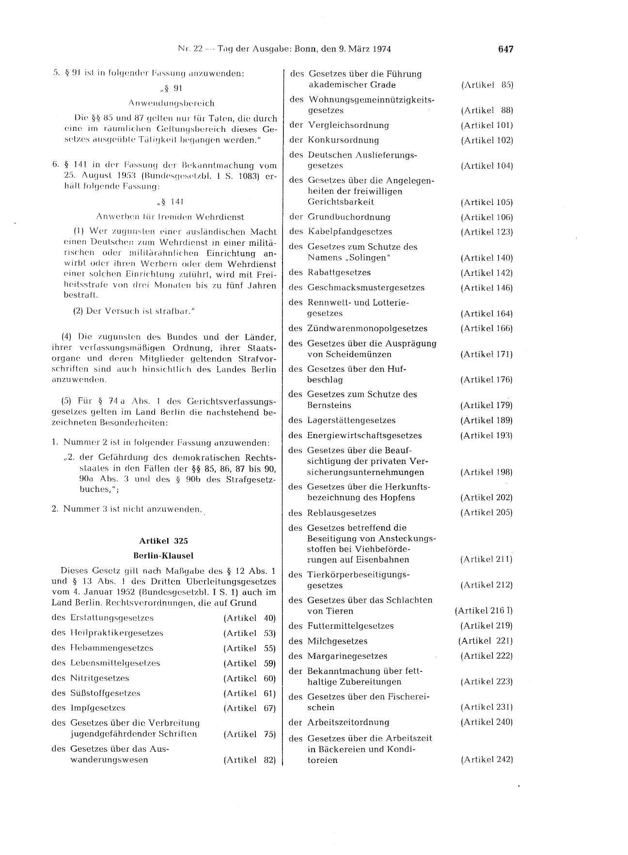 BGBl. 1974, Seite 647 — Originalseite als Abbildung