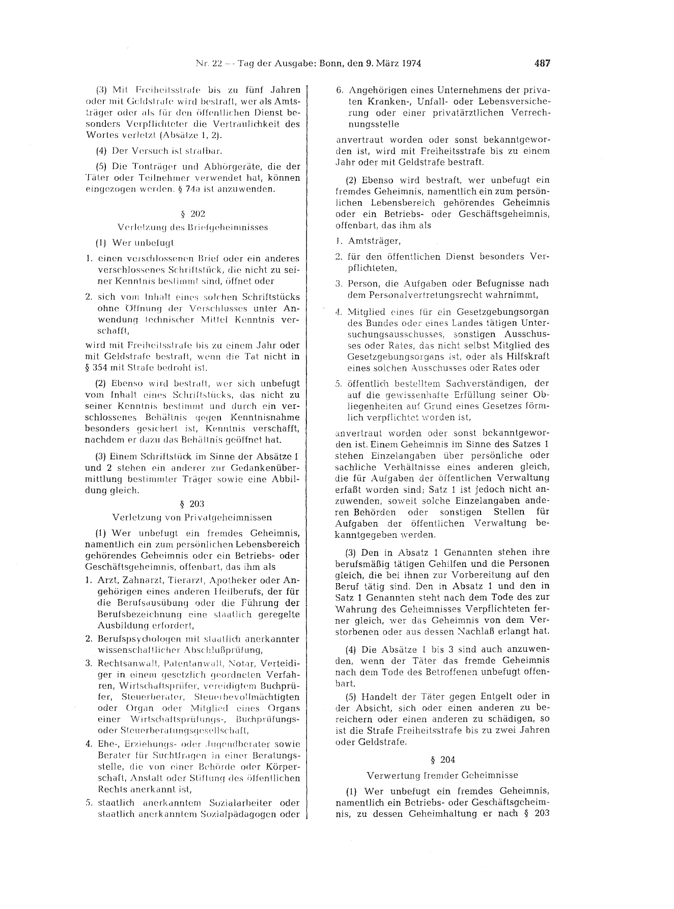 BGBl. 1974, Seite 487 — Originalseite als Abbildung