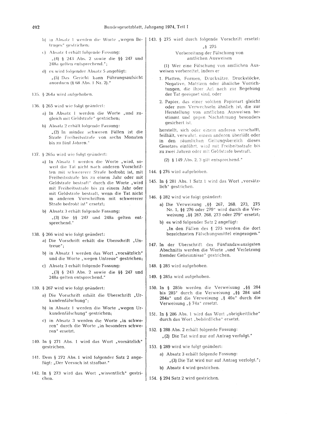 BGBl. 1974, Seite 492 — Originalseite als Abbildung