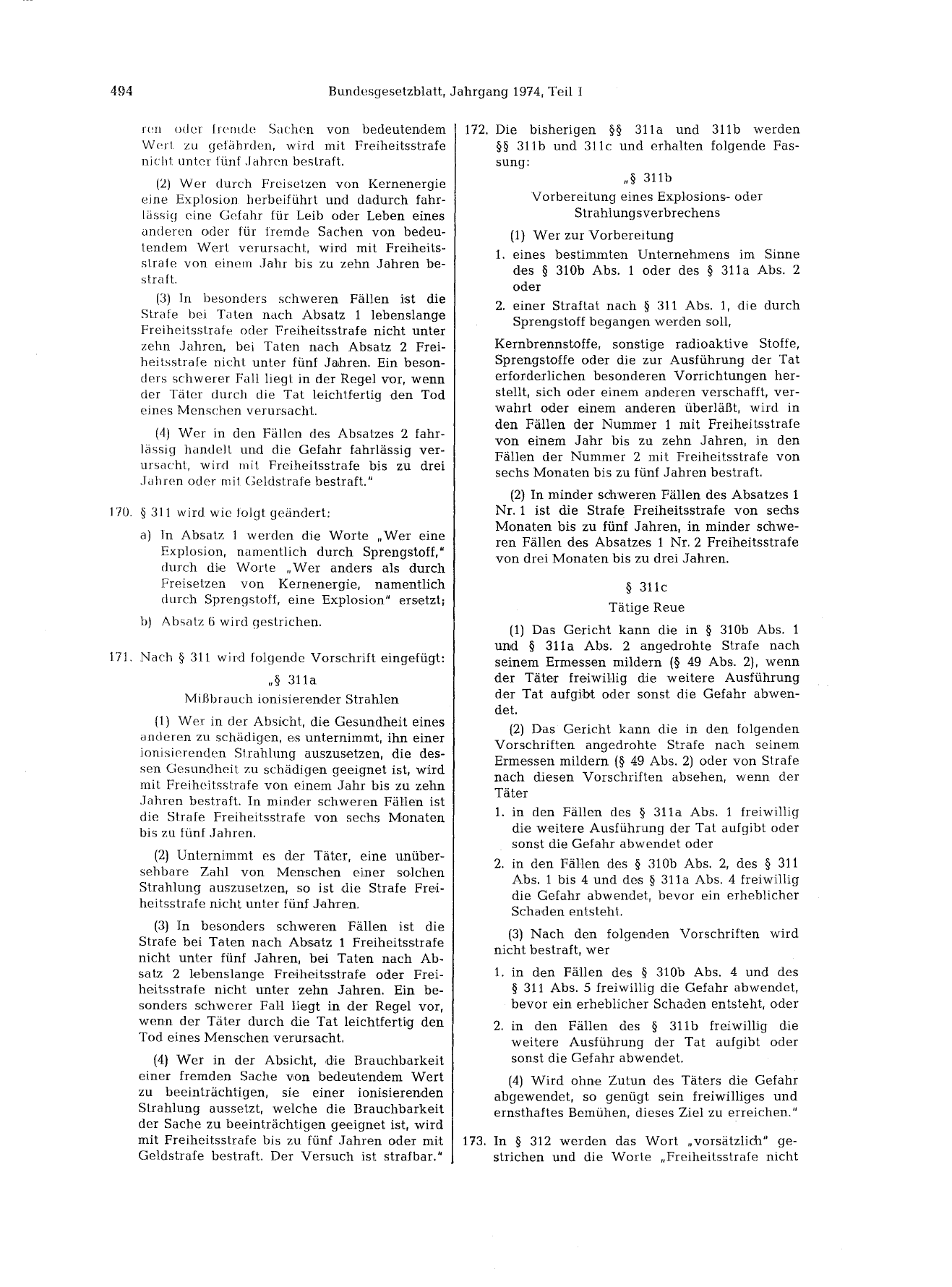BGBl. 1974, Seite 494 — Originalseite als Abbildung