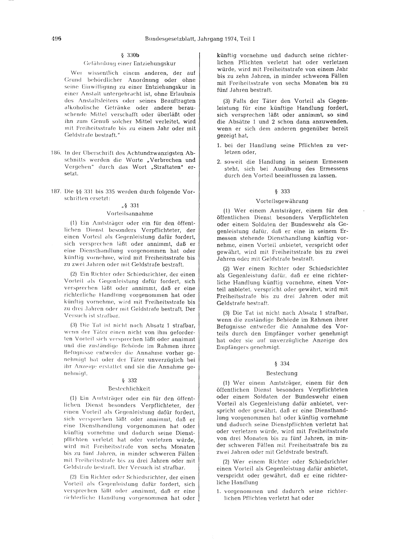 BGBl. 1974, Seite 496 — Originalseite als Abbildung