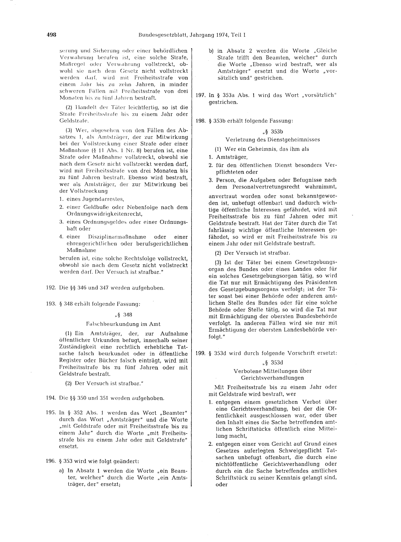 BGBl. 1974, Seite 498 — Originalseite als Abbildung