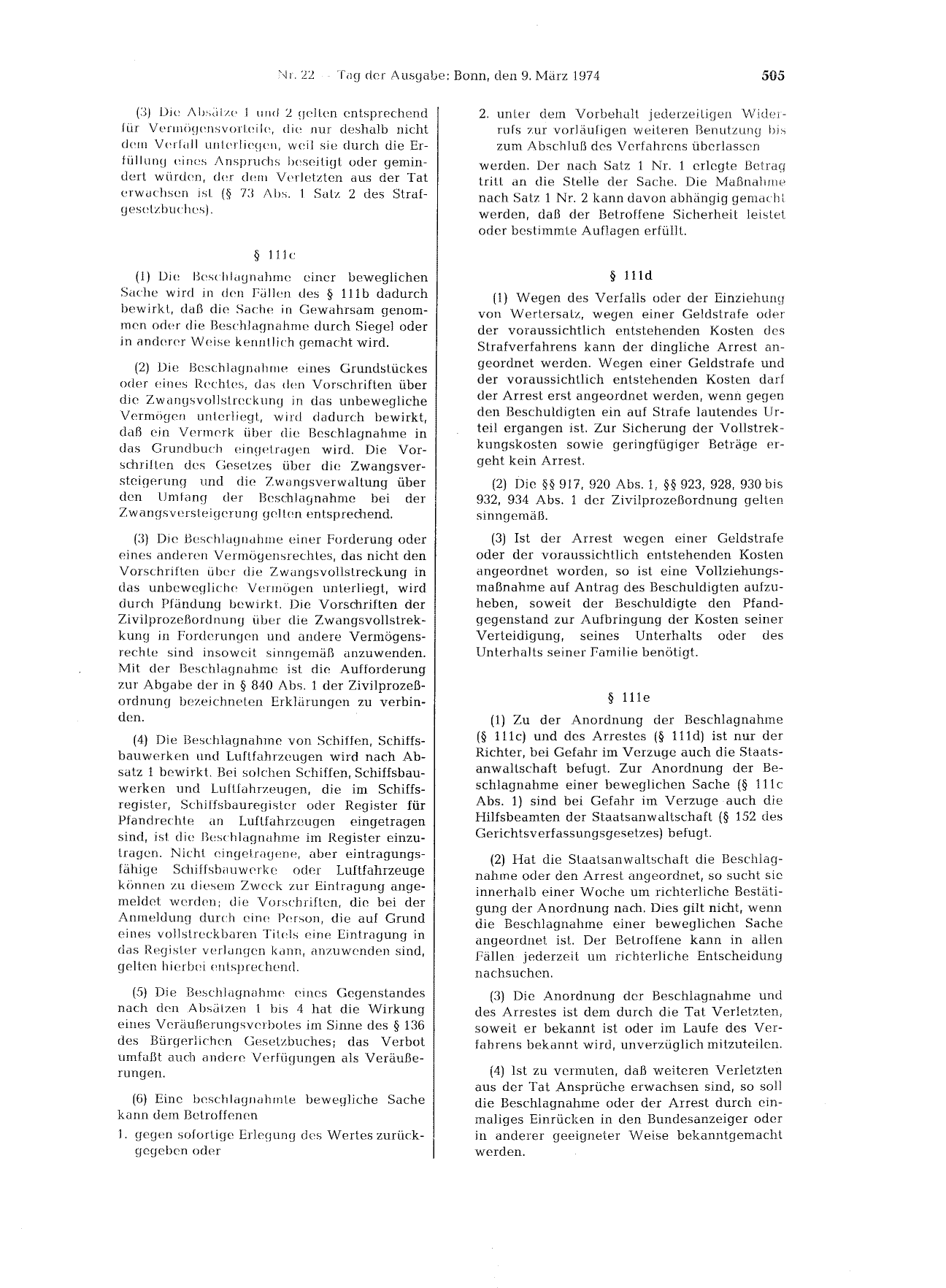 BGBl. 1974, Seite 505 — Originalseite als Abbildung