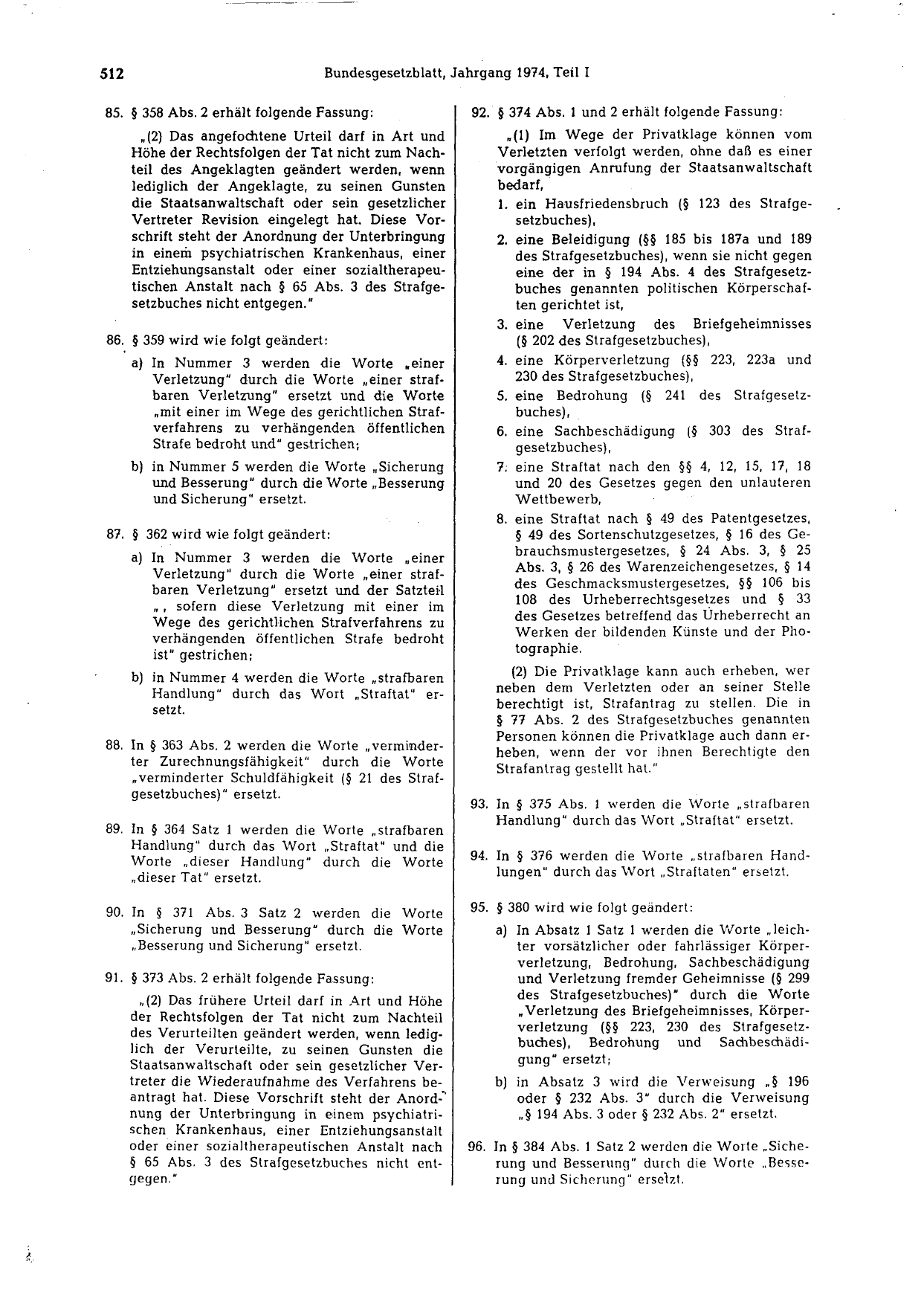 BGBl. 1974, Seite 512 — Originalseite als Abbildung