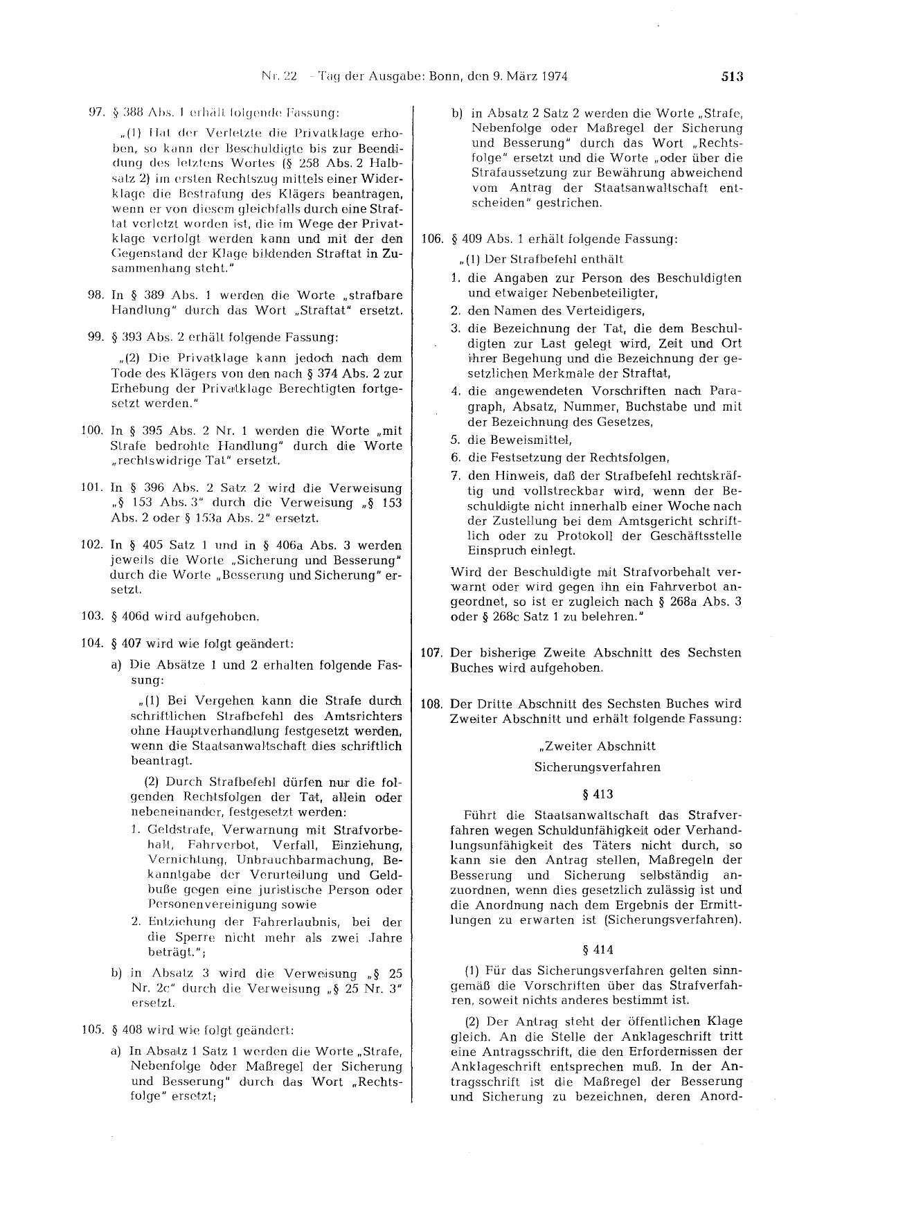 BGBl. 1974, Seite 513 — Originalseite als Abbildung