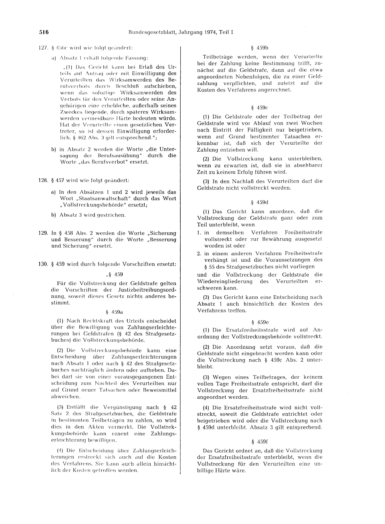 BGBl. 1974, Seite 516 — Originalseite als Abbildung