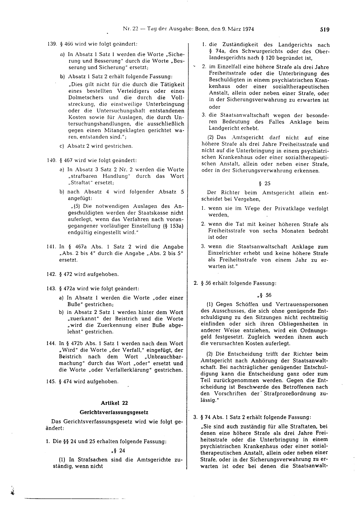BGBl. 1974, Seite 519 — Originalseite als Abbildung