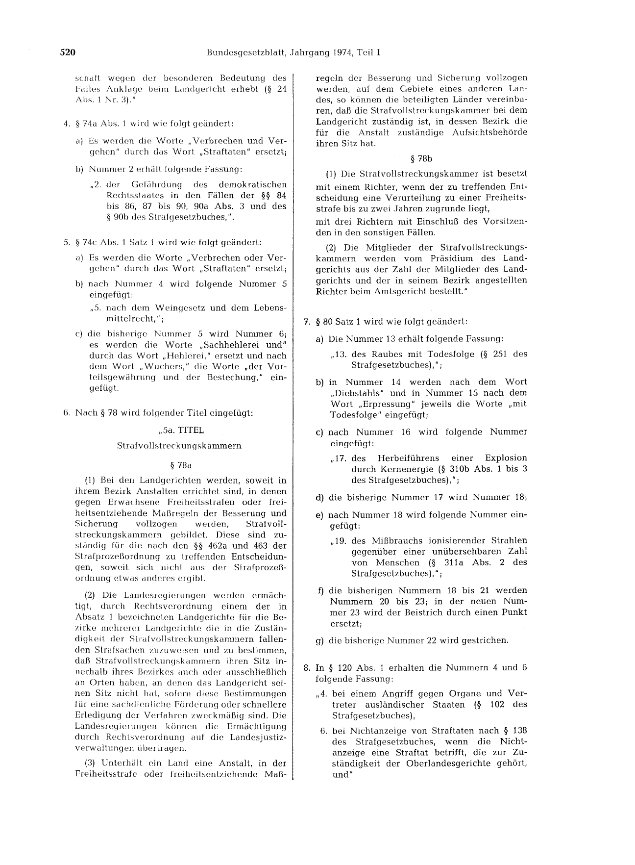 BGBl. 1974, Seite 520 — Originalseite als Abbildung