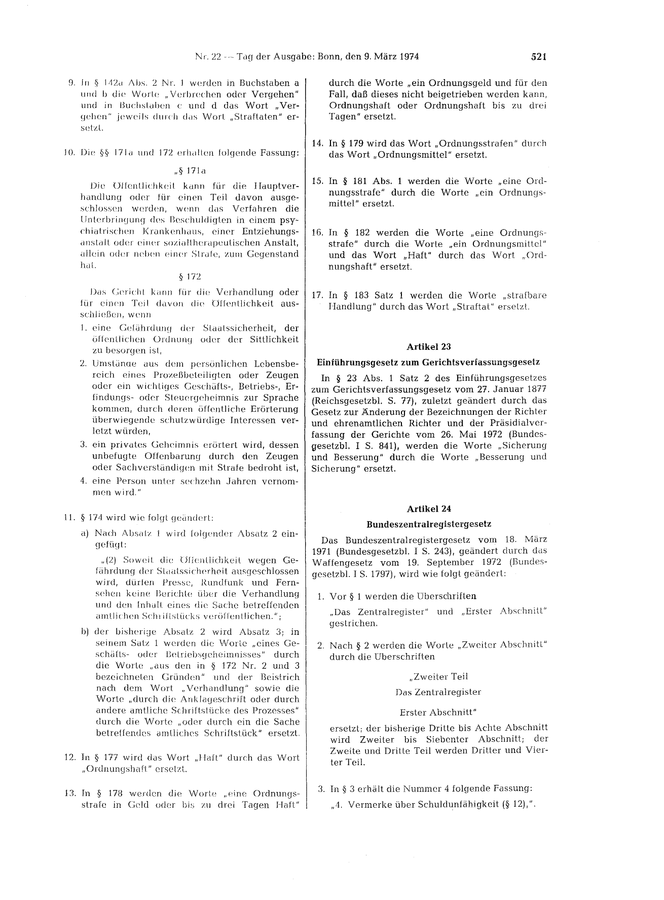 BGBl. 1974, Seite 521 — Originalseite als Abbildung