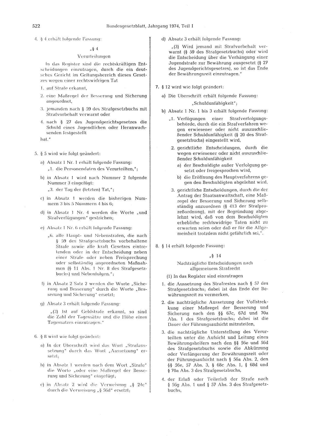 BGBl. 1974, Seite 522 — Originalseite als Abbildung