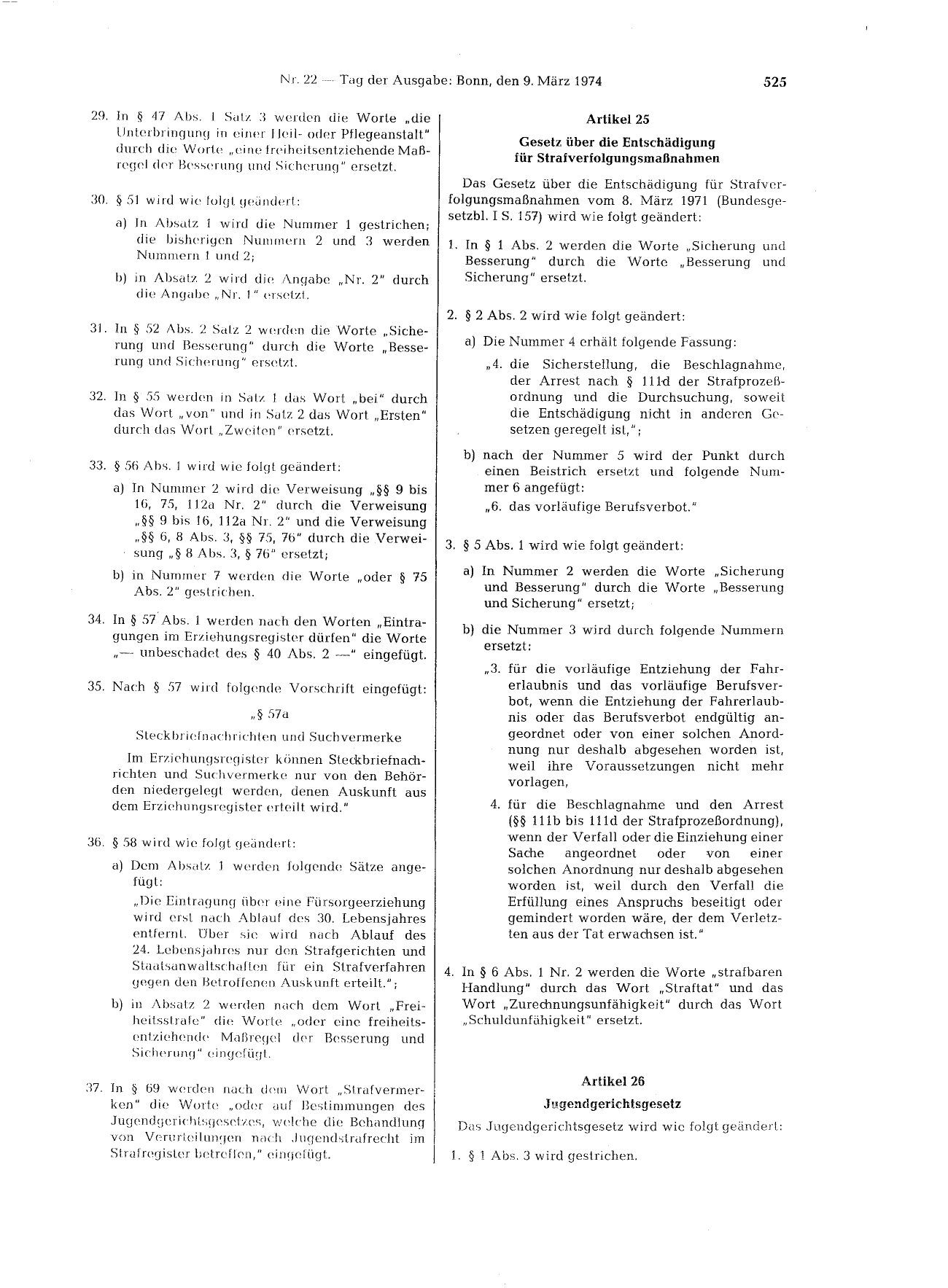 BGBl. 1974, Seite 525 — Originalseite als Abbildung