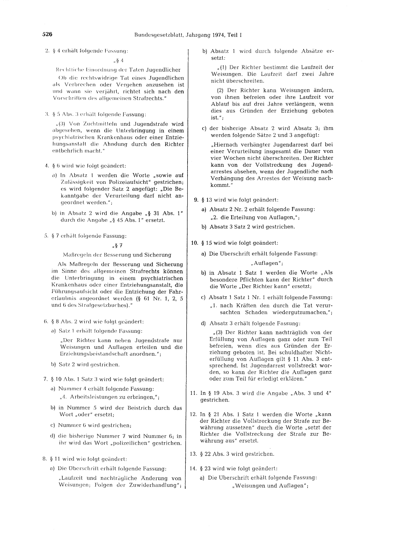 BGBl. 1974, Seite 526 — Originalseite als Abbildung