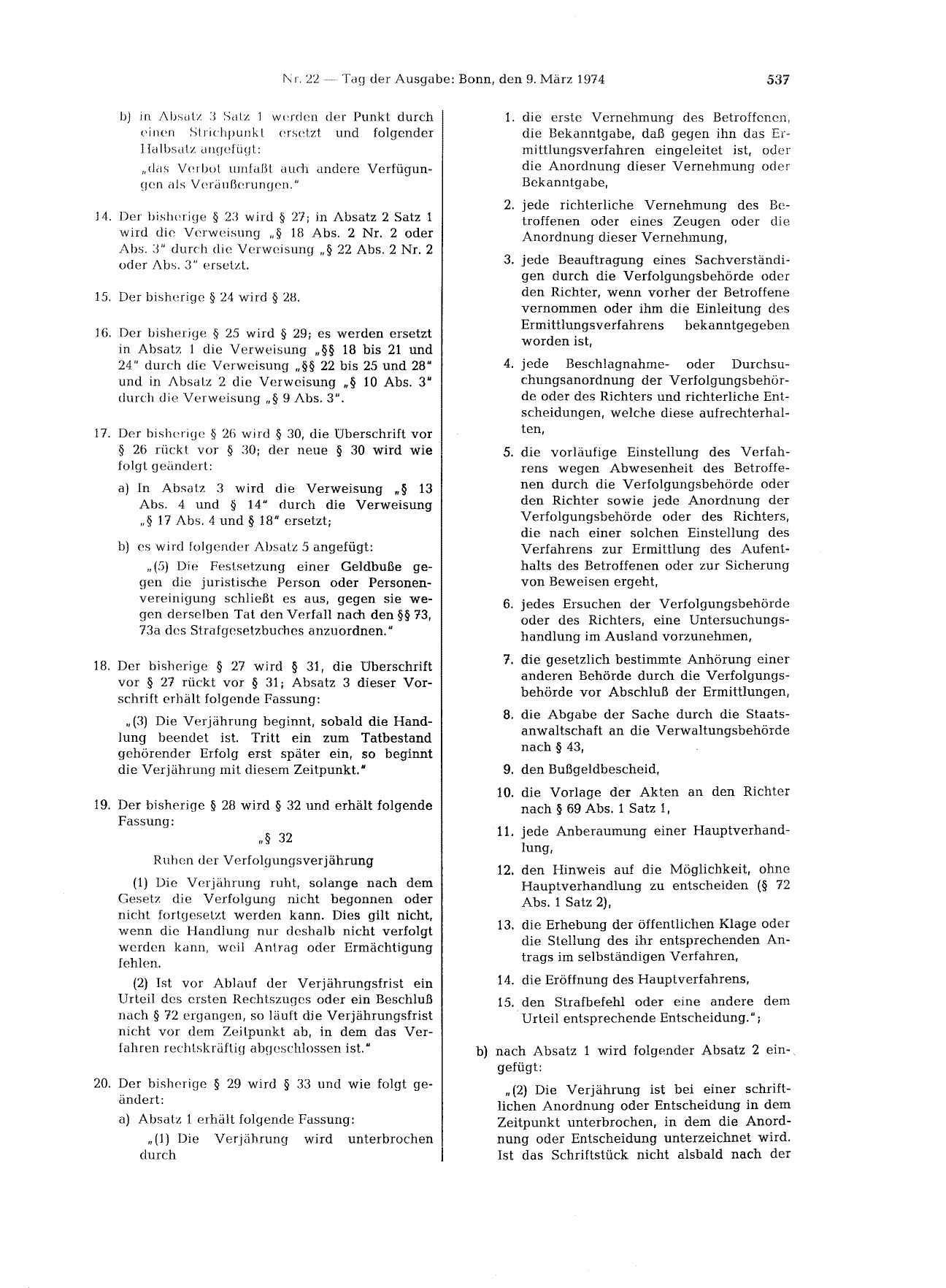 BGBl. 1974, Seite 537 — Originalseite als Abbildung