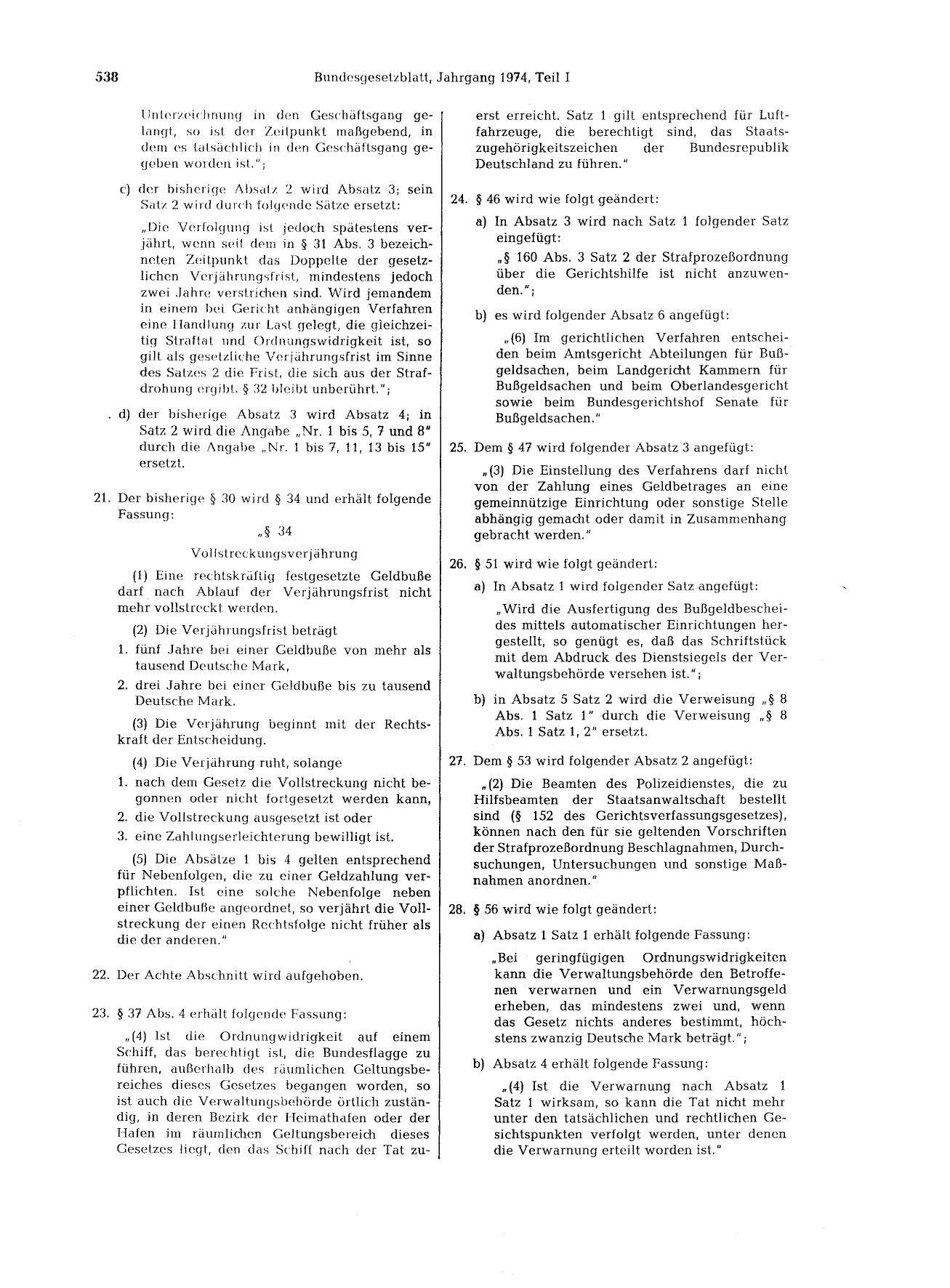 BGBl. 1974, Seite 538 — Originalseite als Abbildung