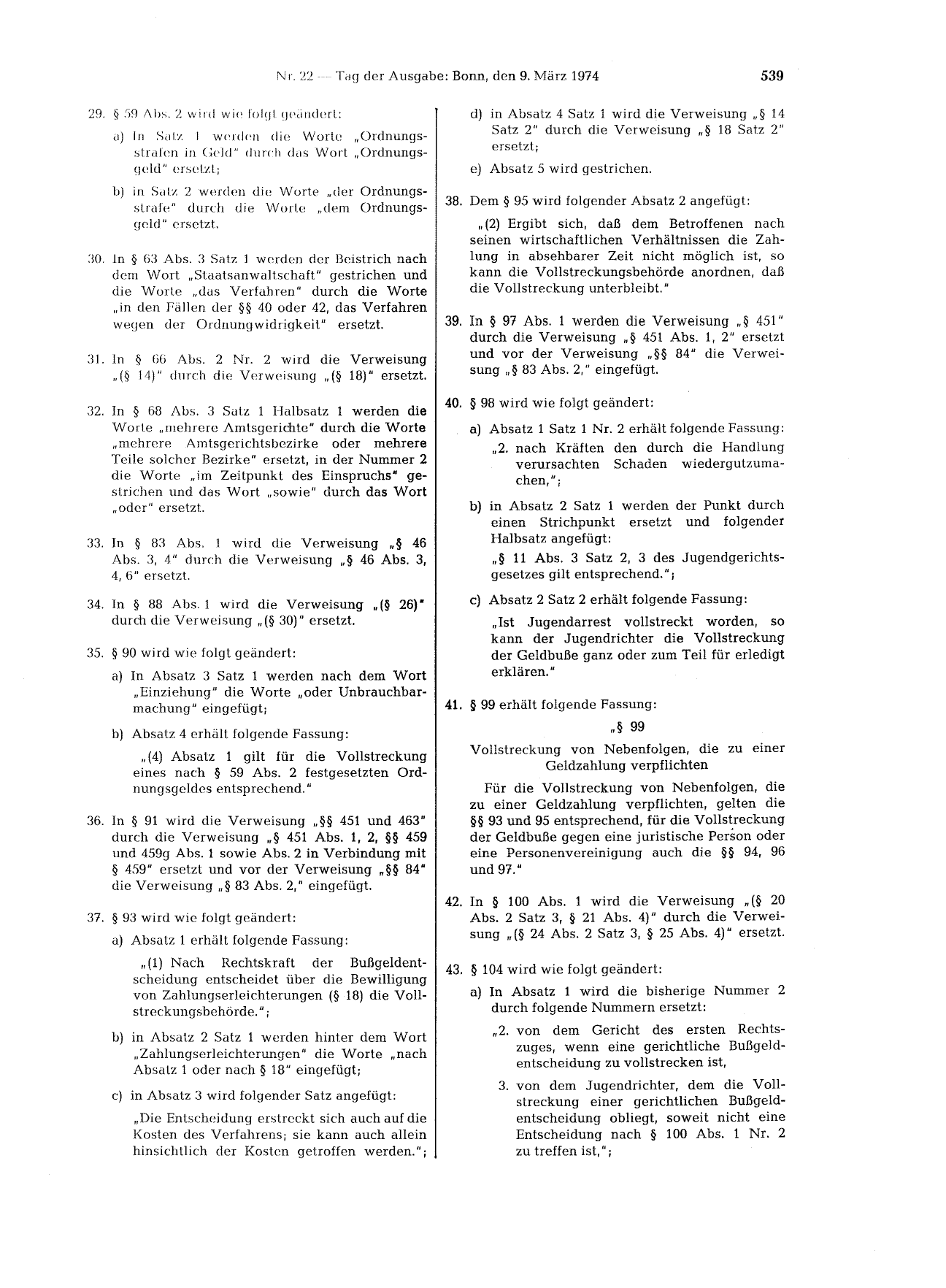 BGBl. 1974, Seite 539 — Originalseite als Abbildung