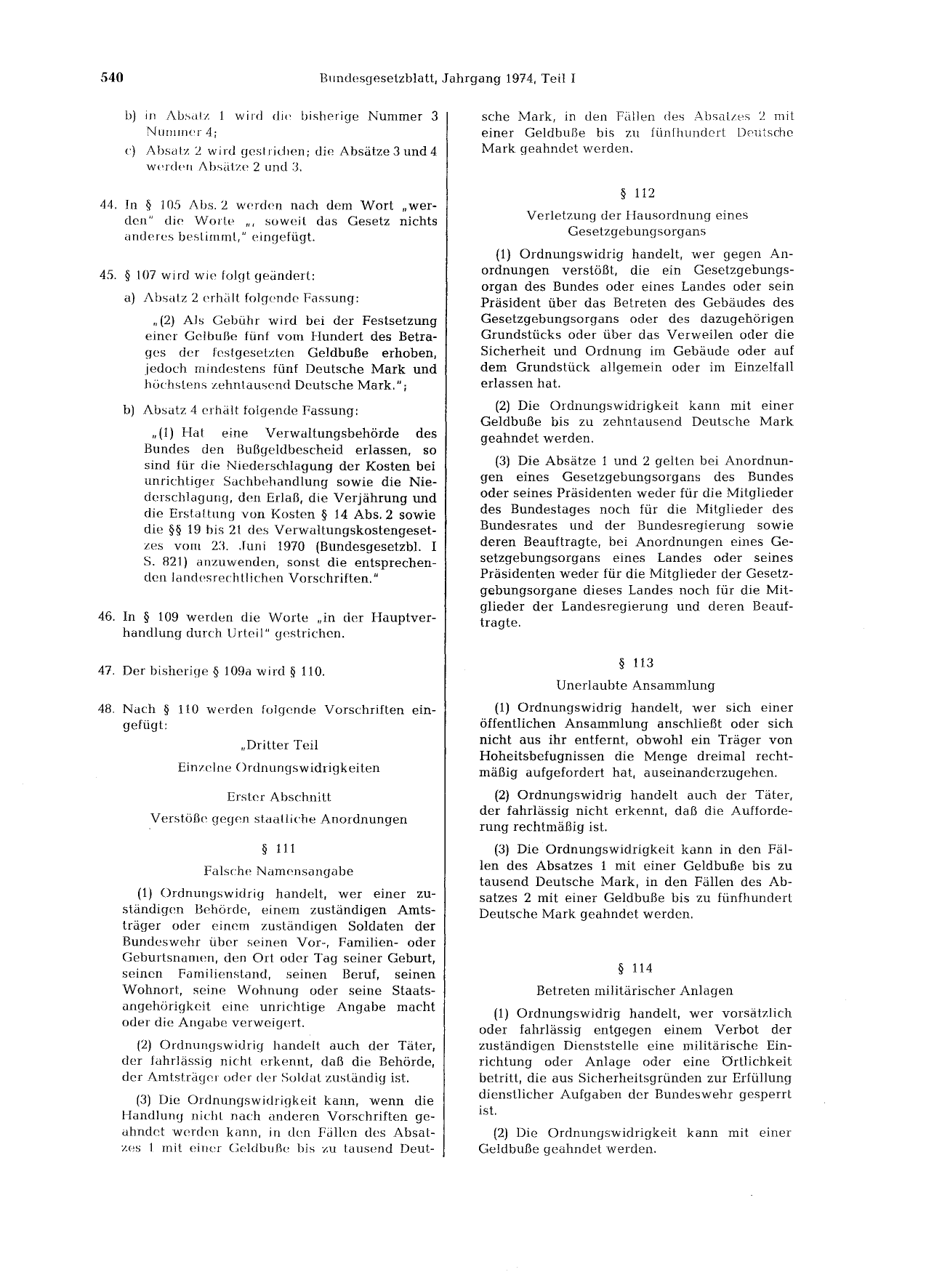 BGBl. 1974, Seite 540 — Originalseite als Abbildung