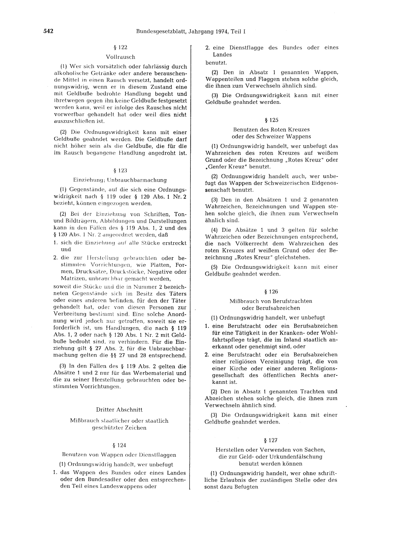 BGBl. 1974, Seite 542 — Originalseite als Abbildung