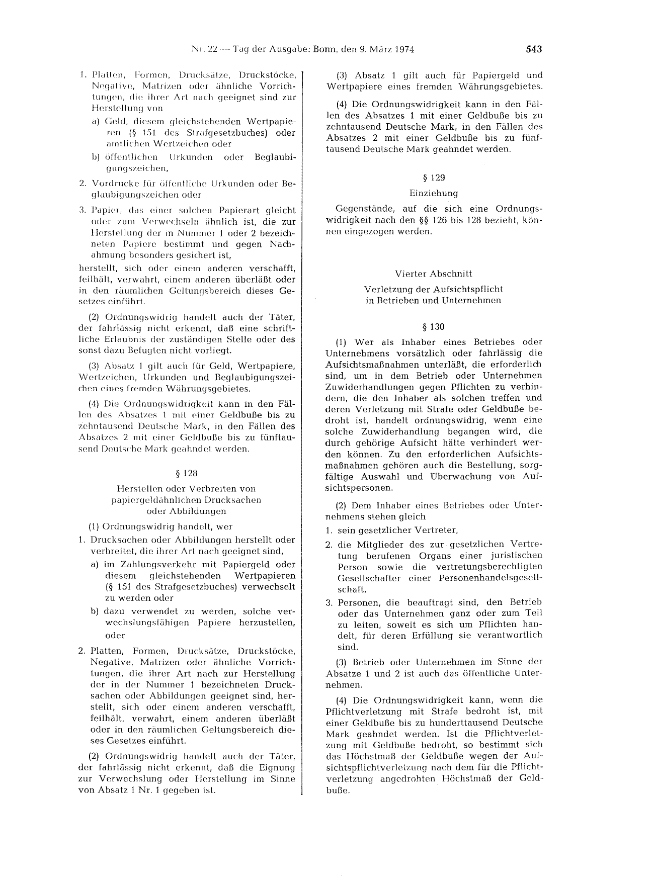 BGBl. 1974, Seite 543 — Originalseite als Abbildung