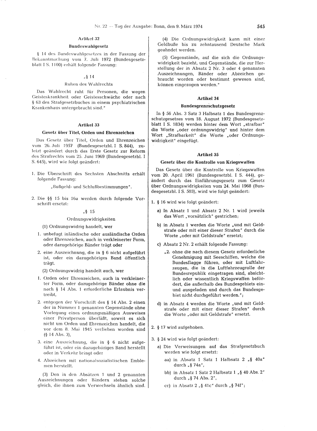 BGBl. 1974, Seite 545 — Originalseite als Abbildung