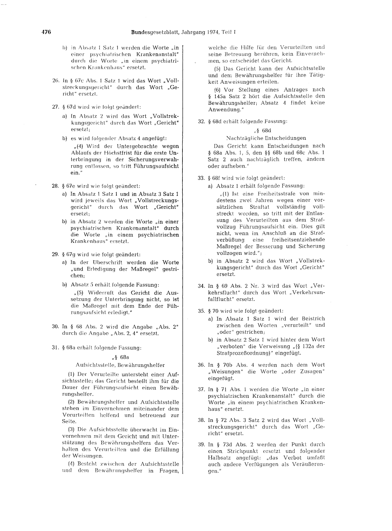 BGBl. 1974, Seite 476 — Originalseite als Abbildung