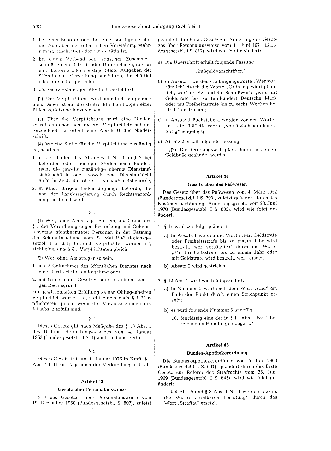 BGBl. 1974, Seite 548 — Originalseite als Abbildung