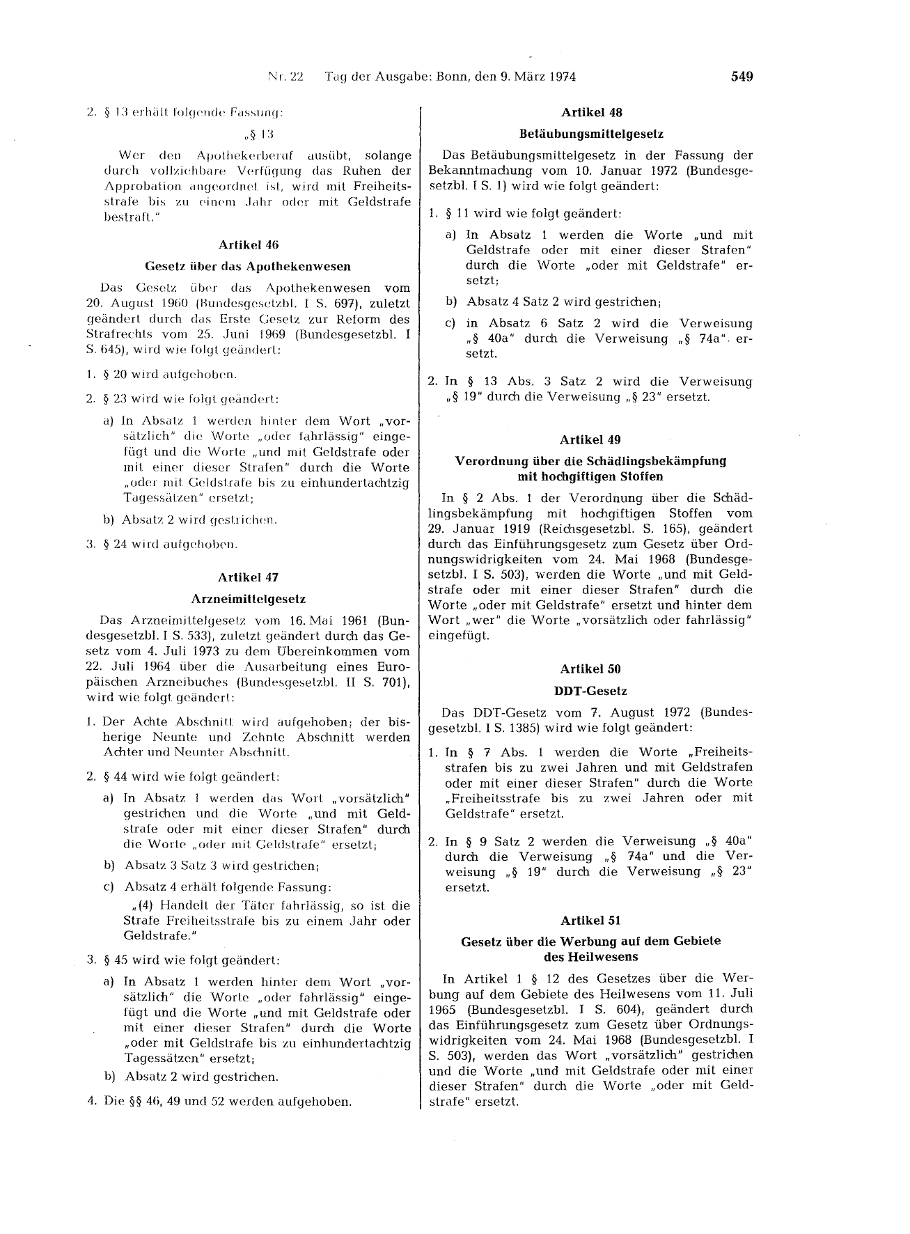 BGBl. 1974, Seite 549 — Originalseite als Abbildung