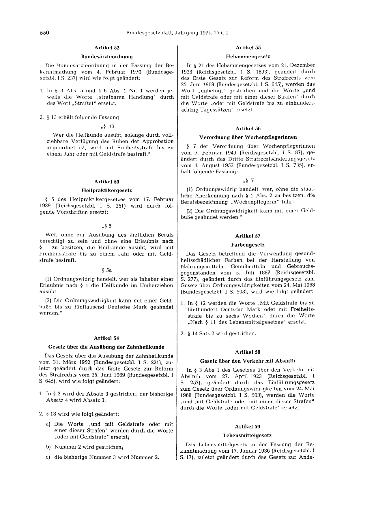 BGBl. 1974, Seite 550 — Originalseite als Abbildung