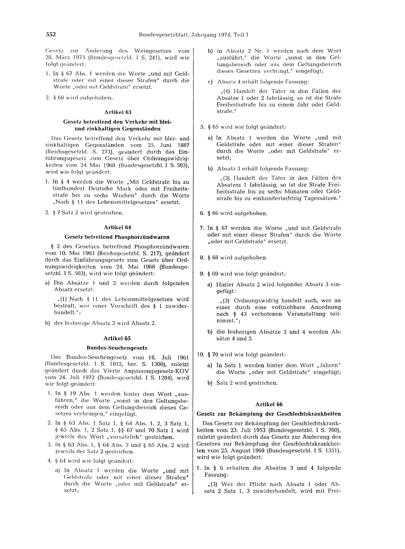 BGBl. 1974, Seite 552 — Originalseite als Abbildung