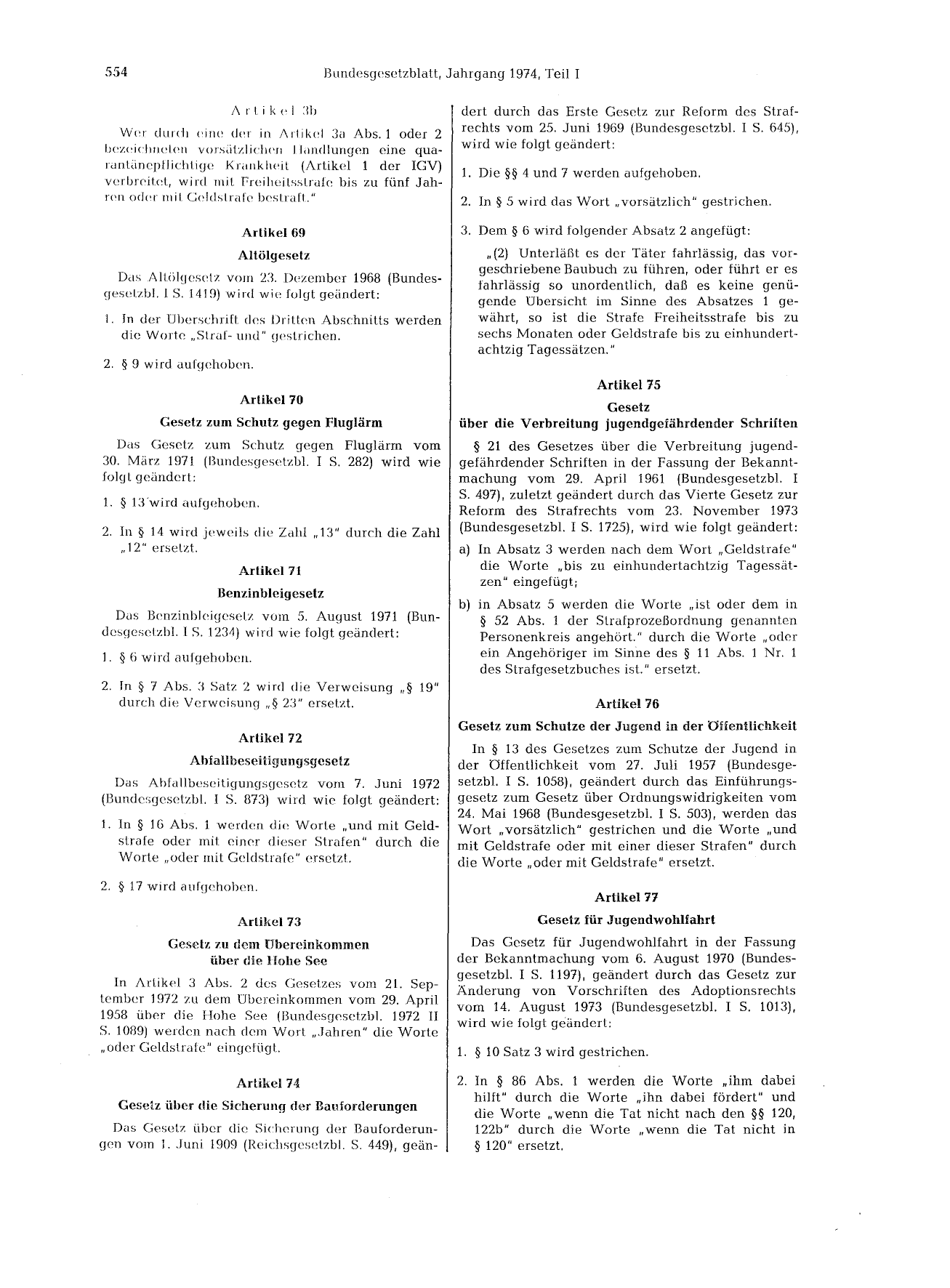 BGBl. 1974, Seite 554 — Originalseite als Abbildung