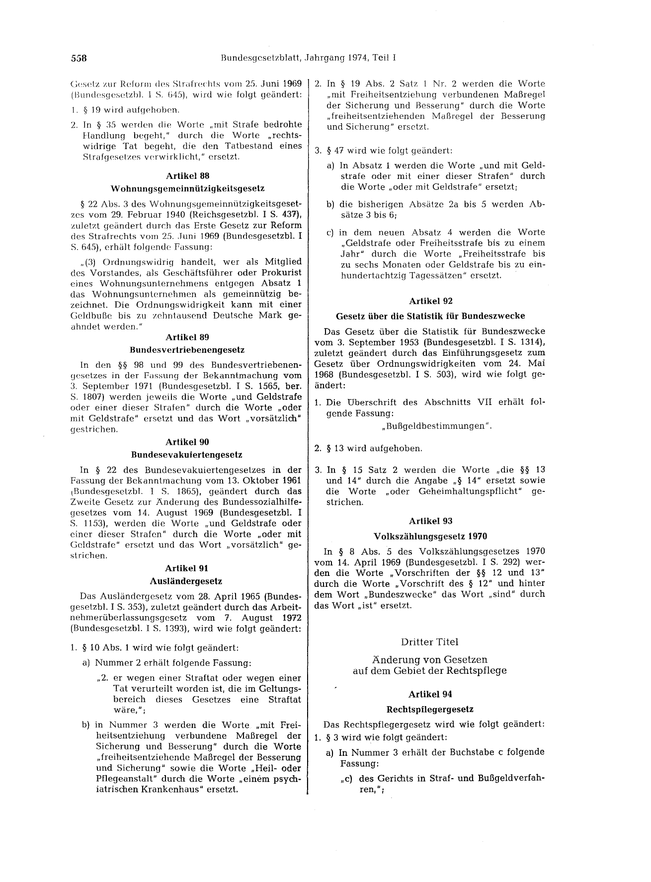 BGBl. 1974, Seite 558 — Originalseite als Abbildung
