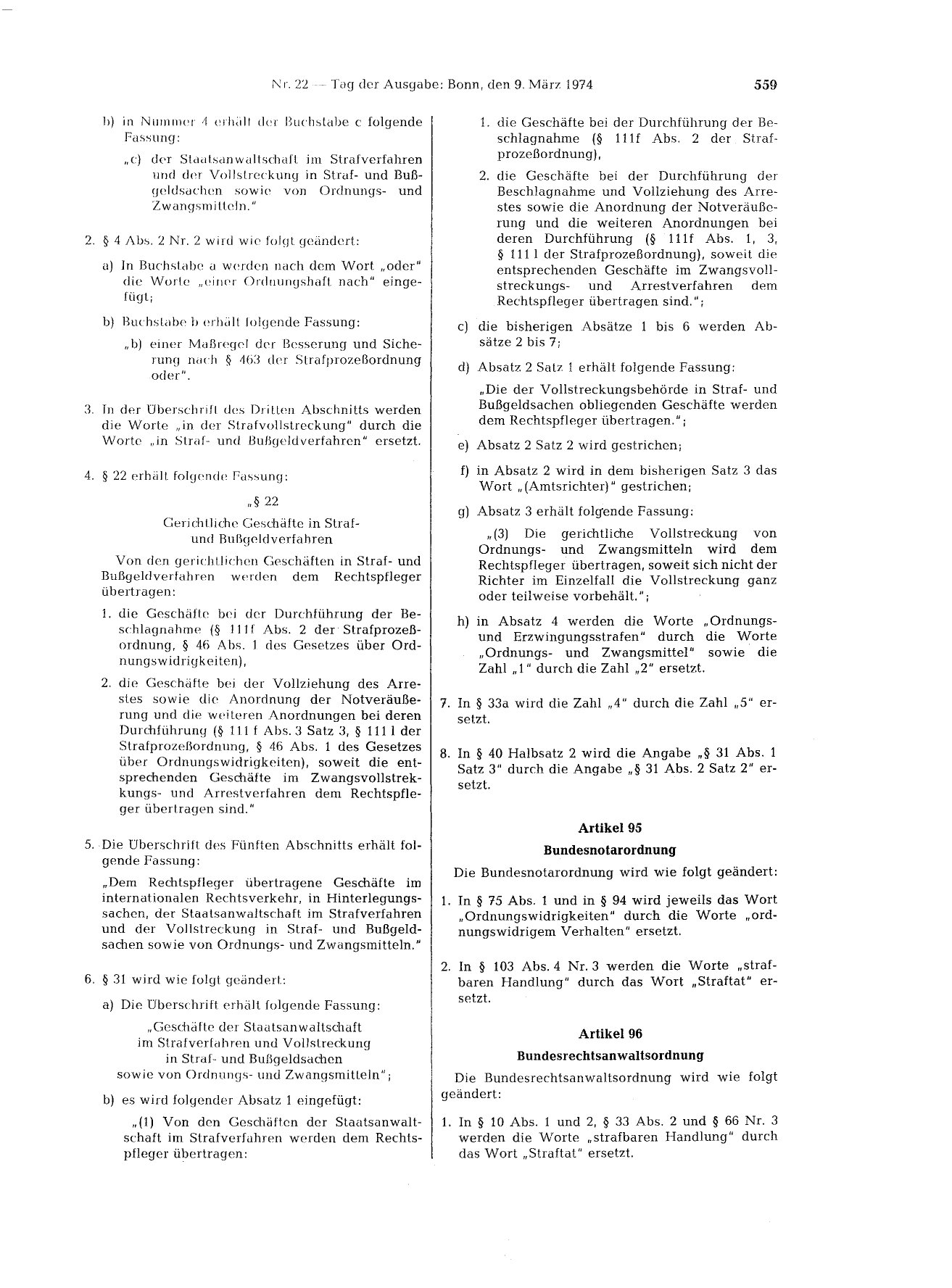 BGBl. 1974, Seite 559 — Originalseite als Abbildung