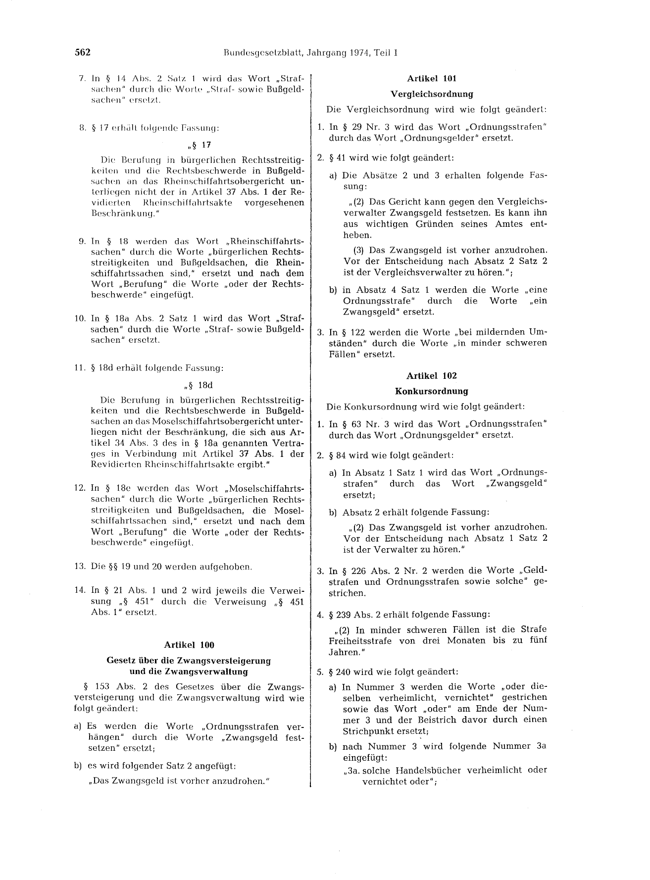 BGBl. 1974, Seite 562 — Originalseite als Abbildung
