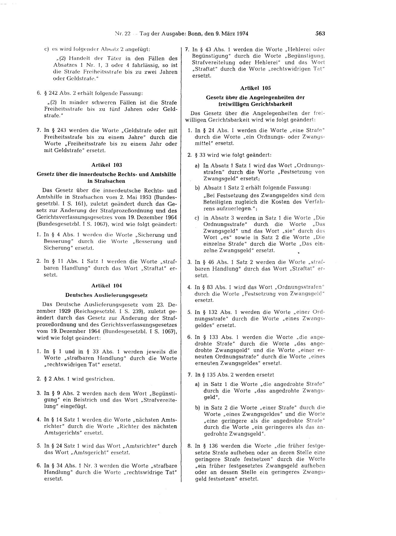 BGBl. 1974, Seite 563 — Originalseite als Abbildung
