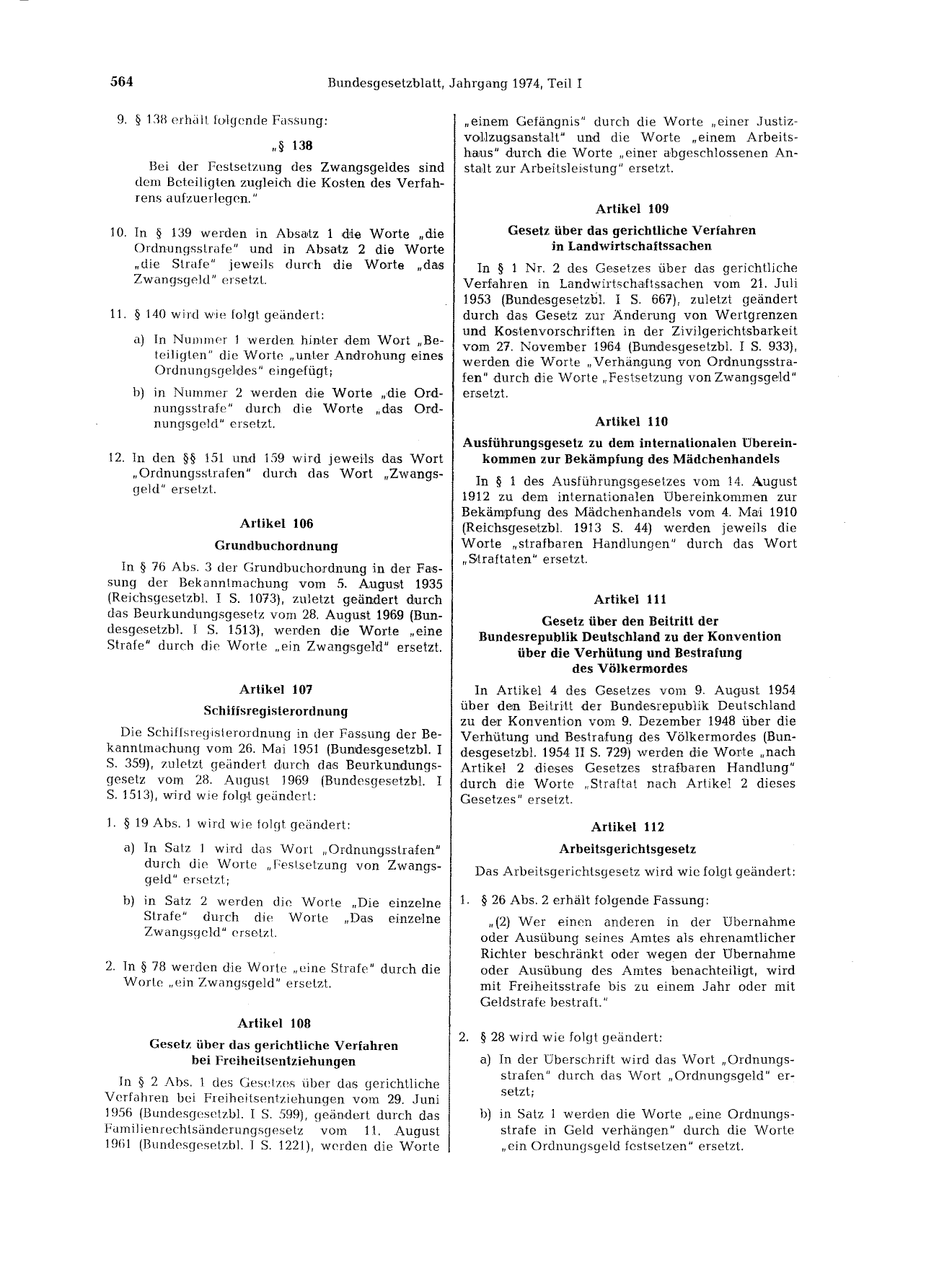 BGBl. 1974, Seite 564 — Originalseite als Abbildung