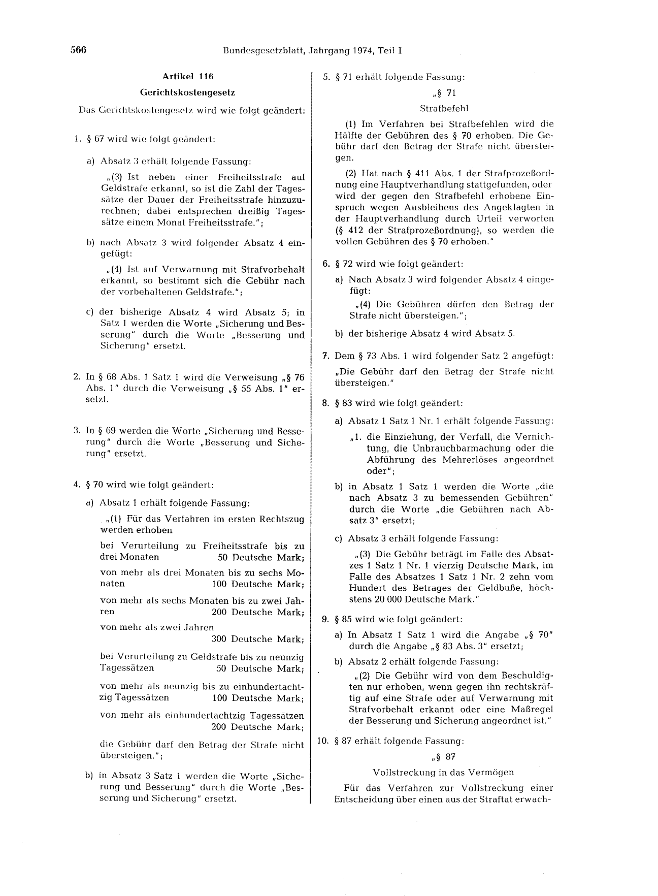 BGBl. 1974, Seite 566 — Originalseite als Abbildung