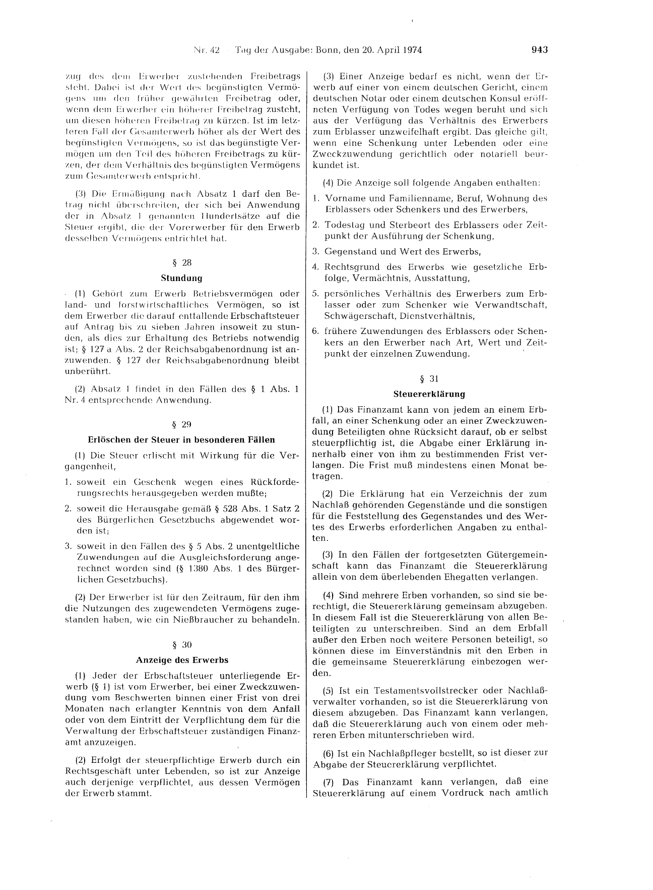 BGBl. 1974, Seite 943 — Originalseite als Abbildung