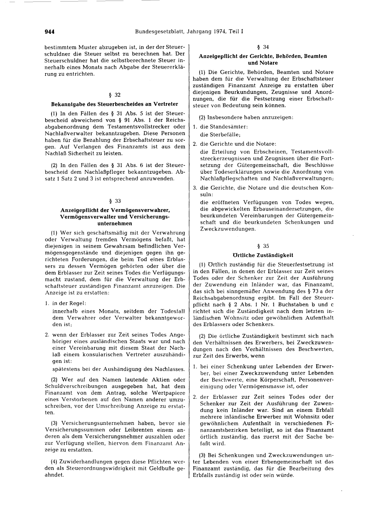 BGBl. 1974, Seite 944 — Originalseite als Abbildung