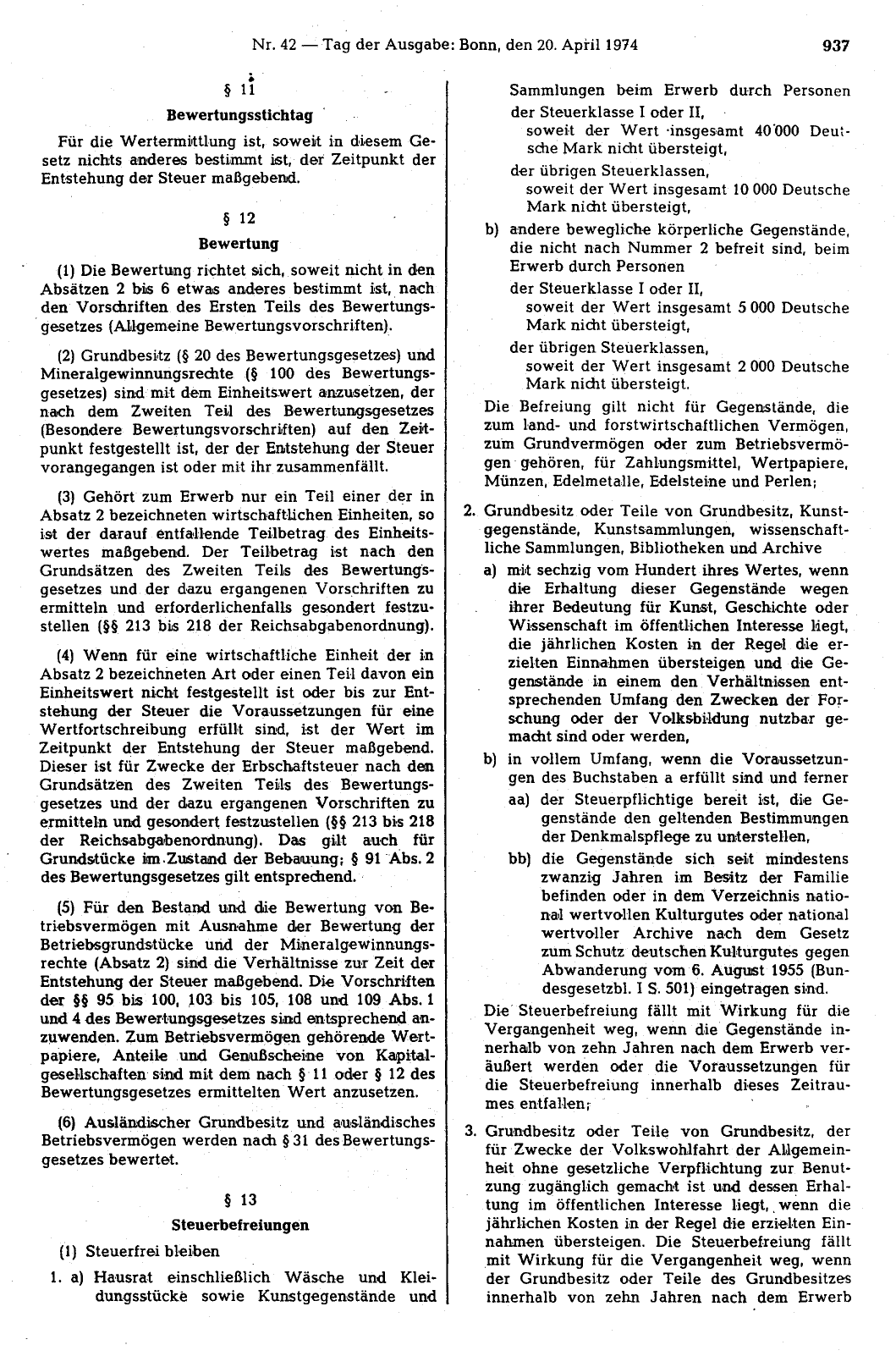 BGBl. 1974, Seite 937 — Originalseite als Abbildung