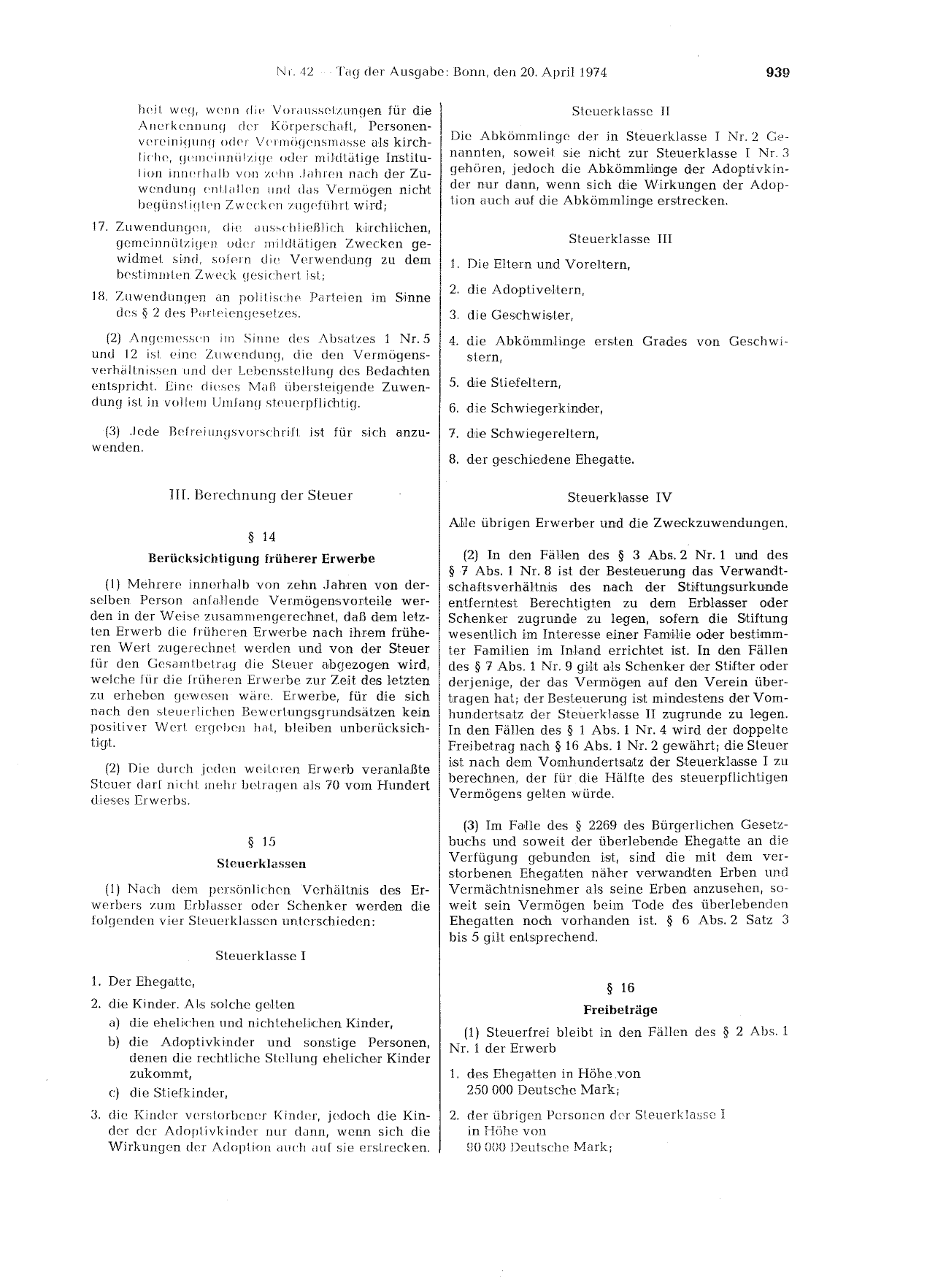 BGBl. 1974, Seite 939 — Originalseite als Abbildung