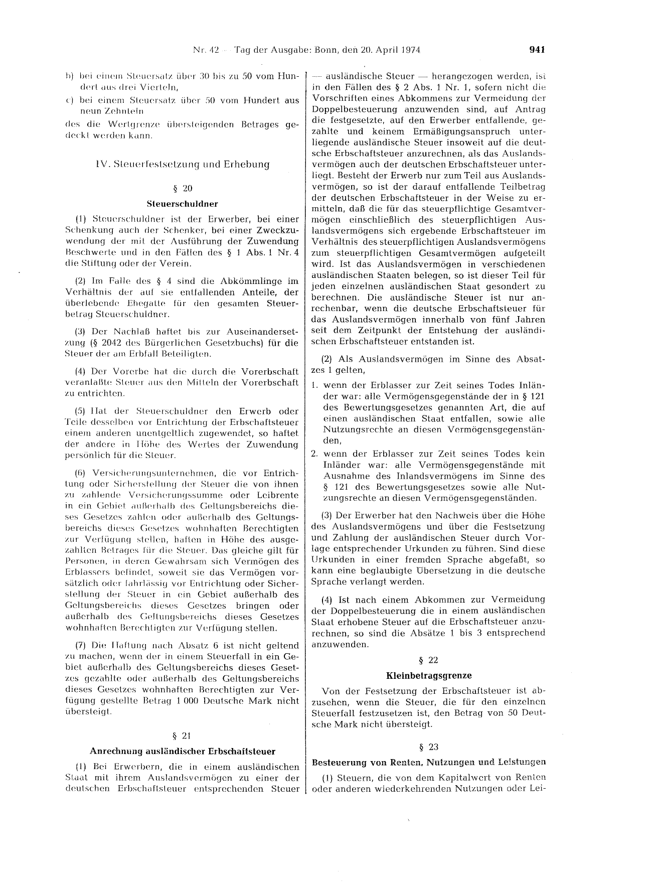BGBl. 1974, Seite 941 — Originalseite als Abbildung