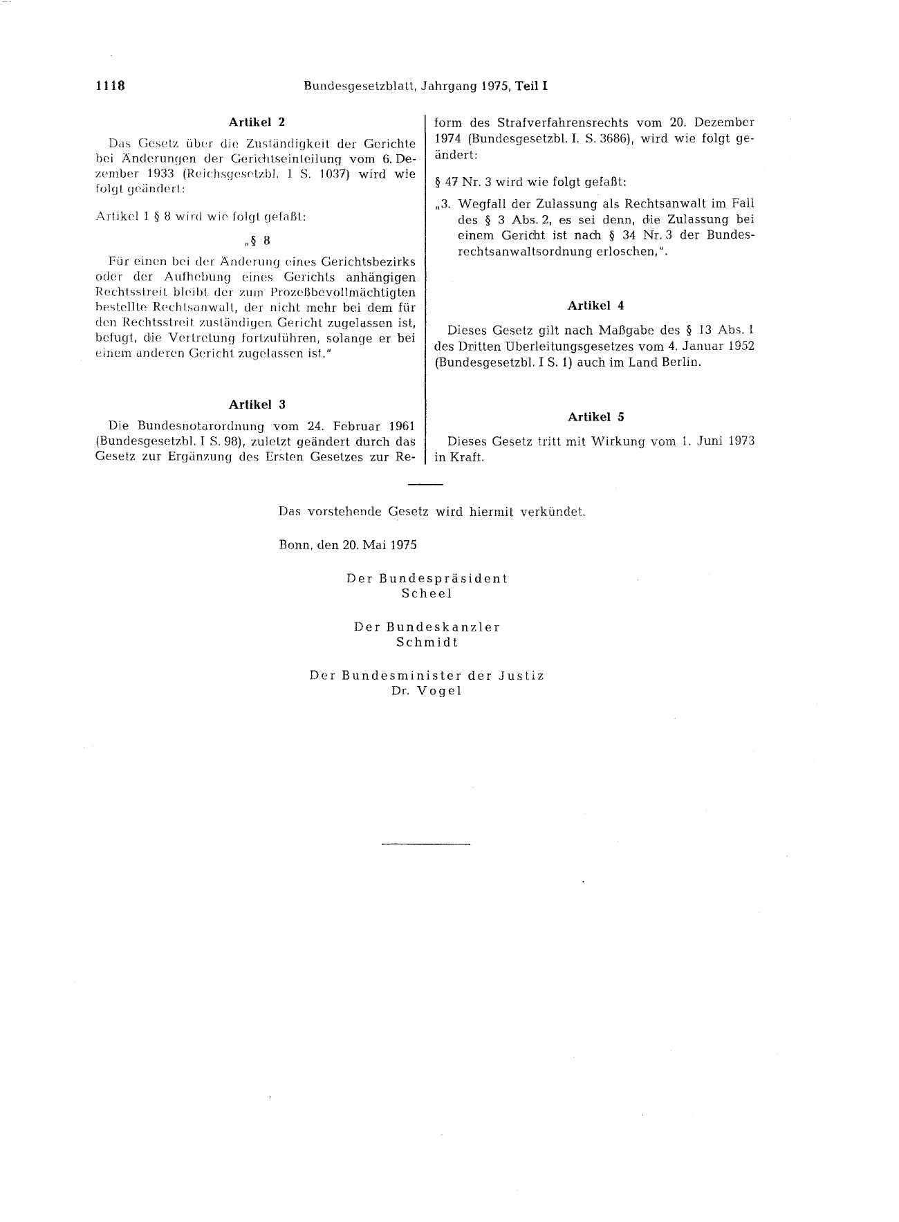 BGBl. 1975, Seite 1118 — Originalseite als Abbildung