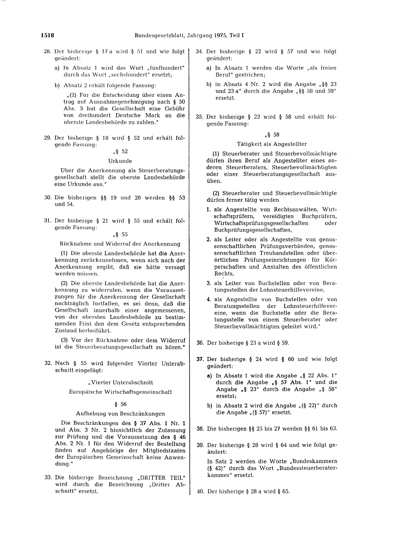 BGBl. 1975, Seite 1518 — Originalseite als Abbildung