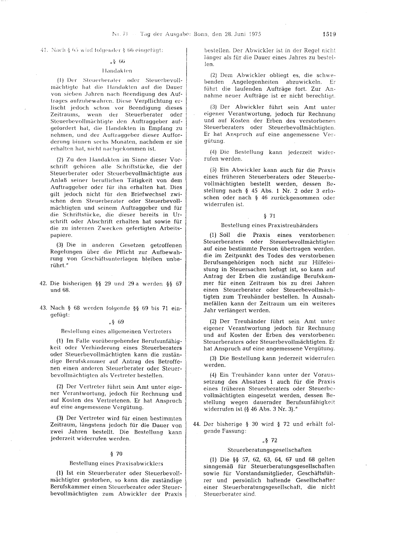 BGBl. 1975, Seite 1519 — Originalseite als Abbildung