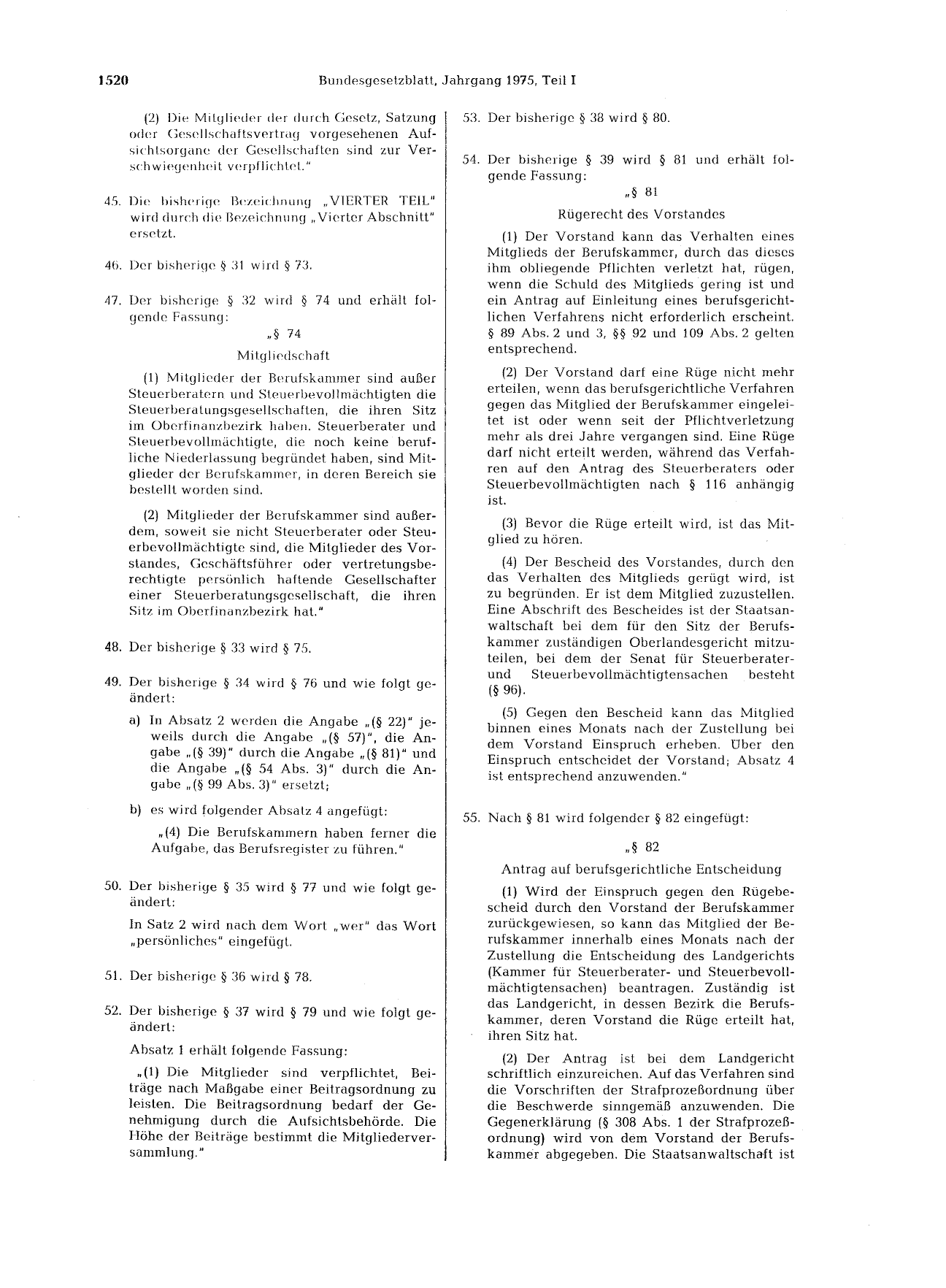 BGBl. 1975, Seite 1520 — Originalseite als Abbildung