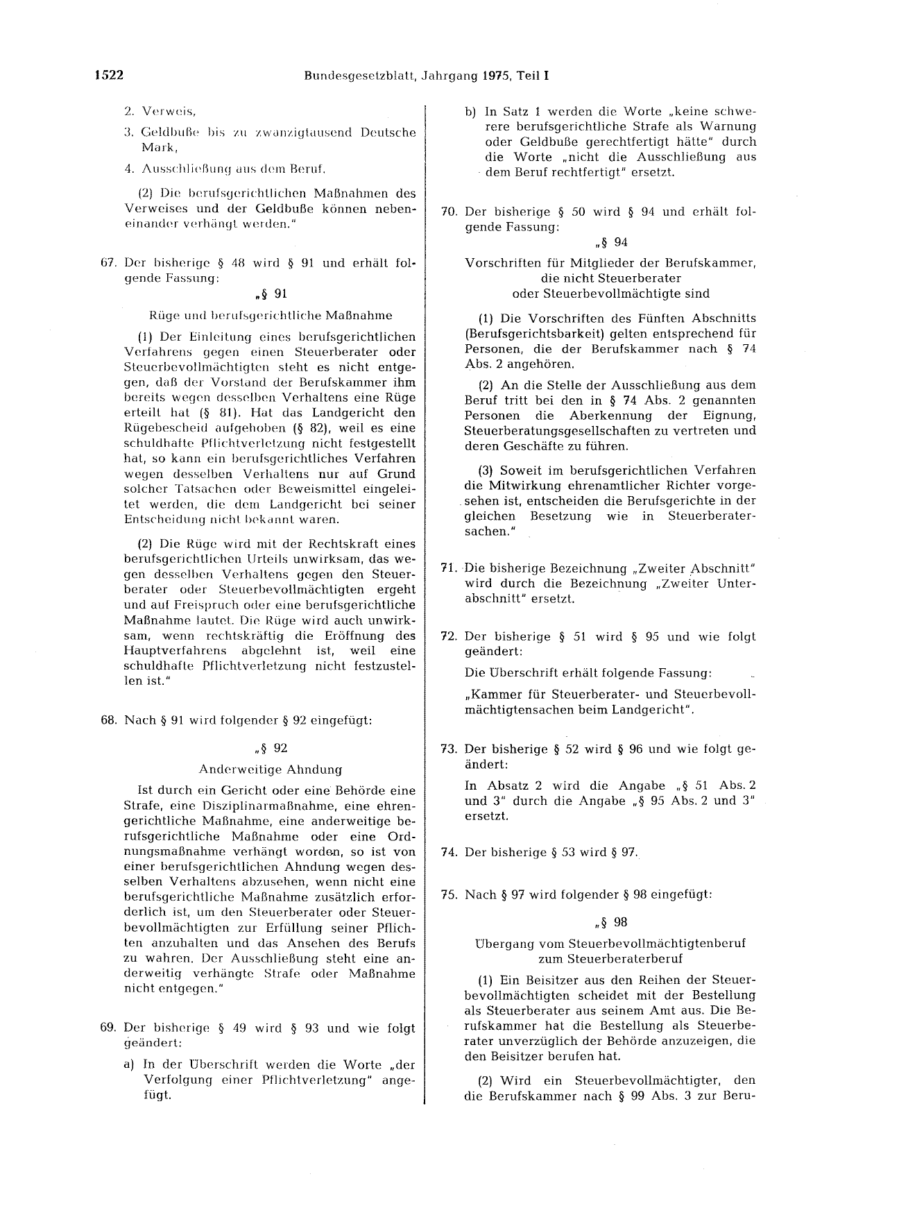 BGBl. 1975, Seite 1522 — Originalseite als Abbildung